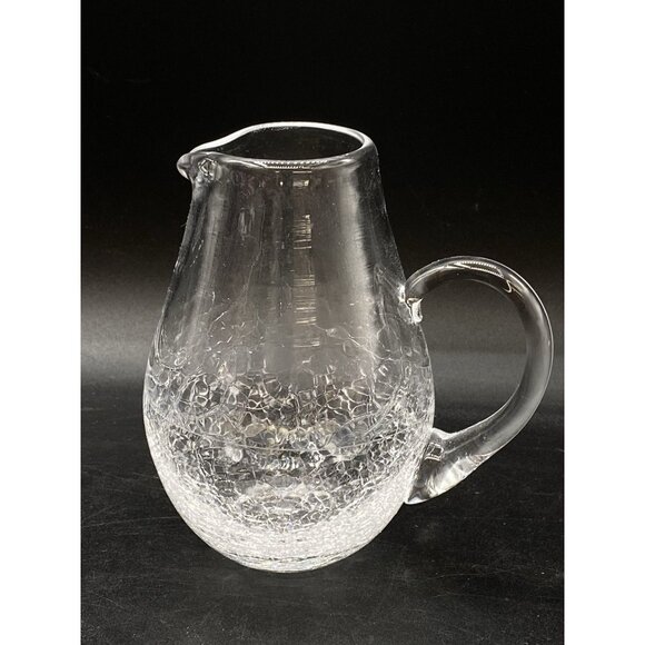 Clear Crackle Glass 4” Hand Blown Pitcher Blenko Style - Picture 1 of 8